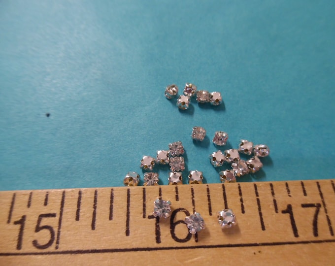 Tiny rhinestone buttons/embellishments~Silver Setting~3MM~Set of 20~Dolls~Flapper