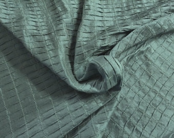 Small Embroidered Grid Silk Dupioni~Dark Seafoam Green~9"x27"