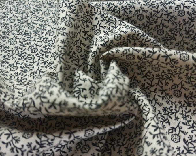 Vintage Cotton Calico~Micro Floral Of Black on Cream~18"x44"