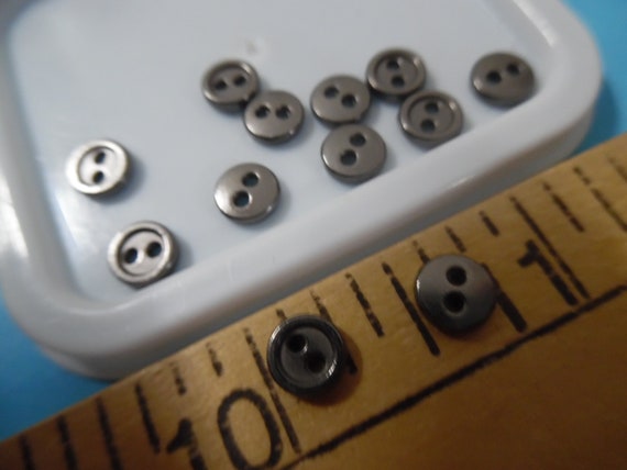 Miniature Metal Doll Buttons~Sew 2 Holes~Gunmetal Black~6MM~BY THE DOZEN~Modern, Vintage, Antique Dolls