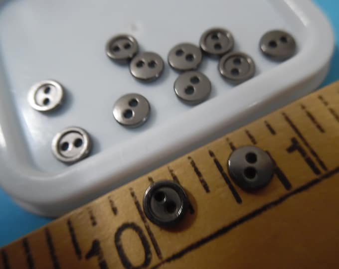 Miniature Metal Doll Buttons~Sew 2 Holes~Gunmetal Black~6MM~BY THE DOZEN~Modern, Vintage, Antique Dolls