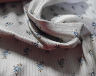 100% Silk Brocade~Miniature Scale~Tiny Blue Roses on Blue/Lt.Cream Stripes~19"x20"~Japan~KS101