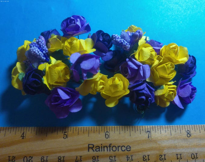 NEW! Mulberry Paper Roses and Stamen Assortment~Shades Purple/Yellow~26 Pieces~Great For Doll Hats!