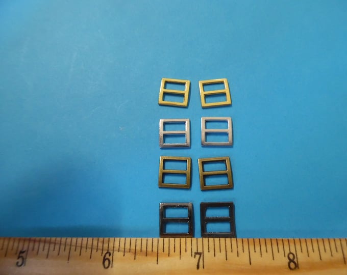 Square Metal Doll Buckle Assortment~4 Colors~3/8"x3/8"~Set 8~Modern, Antique, & Vintage Dolls