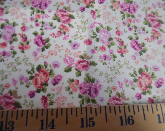 Liberty of London Tana Lawn~LIZZY ROSE~Pink Rose Clusters on White~12"x27"~Doll Fabric