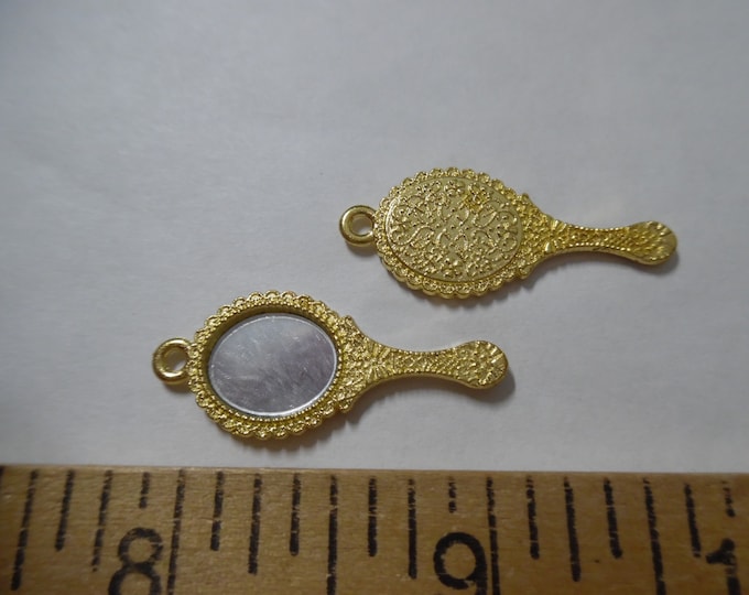 Antique Look French Fashion Doll Hand Held Mirror~Gold~Set of Two