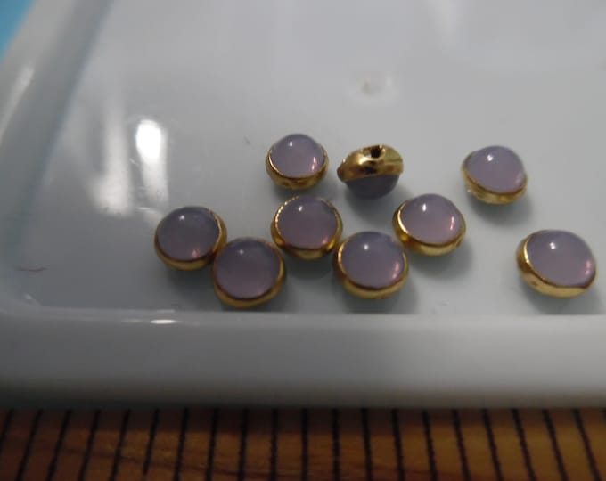 Doll Buttons~Smooth Dome~Dusty Lavender~ Gold Setting~Flat back~Sew On~Set 10~4MM