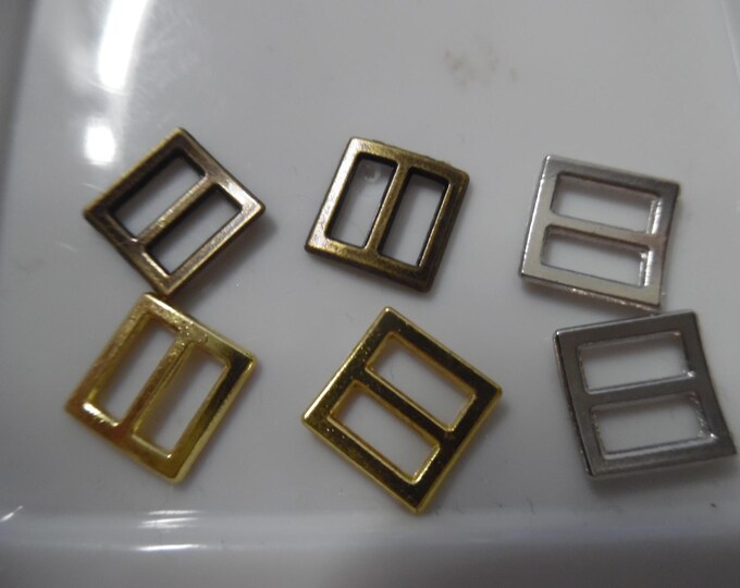Square Metal Doll Buckle Assortment~3 Colors~5/16"x5/16""~Set 6~Modern, Antique, & Vintage Dolls