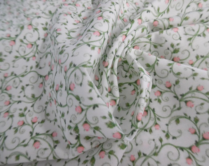 Tiny Rose Bud Print~Pink/Green/White~ Cotton Lawn~Custom Printed~12"x27"~Doll Fabric