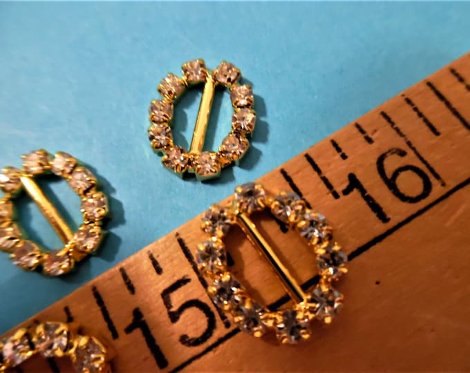 Rhinestone Doll Buckles~Glass Stones/Gold setting~Ovals~1/2"x5/8"~Set of 4
