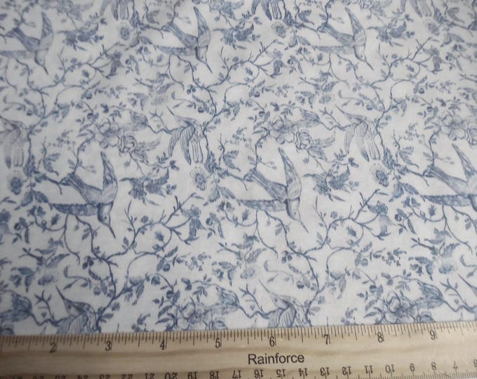 Small Scale Blue Bird Toile~Blue/Ivory~Cotton Lawn~Custom Printed~12"x27"~Doll Fabric