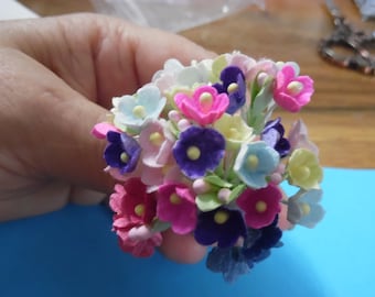Tiny Old Fashioned Flocked Flowers~Multi Color Assortment~8 Stems~Great For Doll Hats!