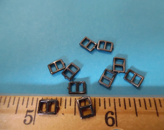 Tiny Metal Blythe Doll Buckles~Style B~4MM x 6MM~Gunmetal Black~Set 6~Antique, Modern & Vintage Dolls