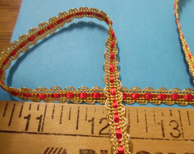 Delicate Tiny Flat Braid~Metallic Gold/Red~2 YDS x 1/4"~Doll Trim