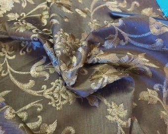 NEW ARRIVAL! Embroidered Faux Silk Taffeta~Brown and gold~19"x28"