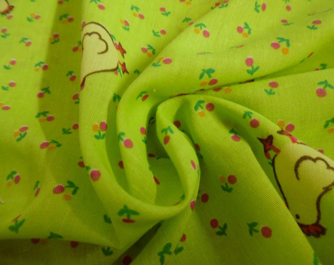 ONLY LISTING! Cute Easter Print C Cotton Blend Lawn~Chickens on a Neon Green Background~14"x46"