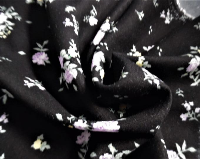 ALMOST GONE! Rayon Voile~Small Floral Clusters of Lavender/Sage on Black Background~26"x28"~Doll Fabric~Flapper