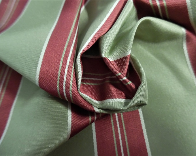100% Silk Taffeta~Paper Weight~Alternating Stripes~Wine/Celery Green~12"x54"~Doll Fabric