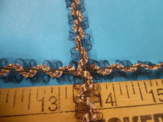 Delicate French Passementerie~Fine Net Loops~GOLD/PINK/BLACK~3/8"x1YDs~Doll Trim