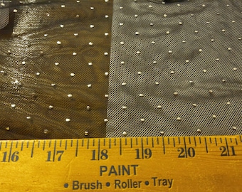 Soft Nailhead Mesh~Silver on Black~Sheer~12"x33"