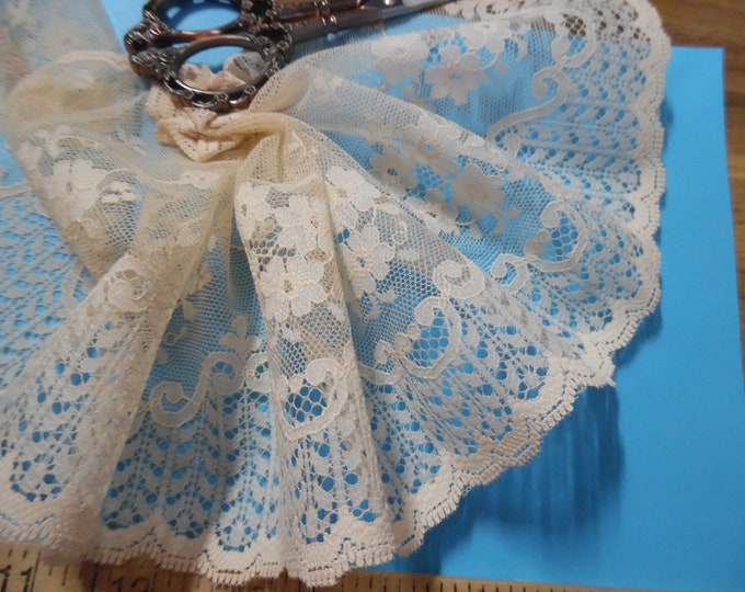 Soft Nylon Lace~Dark Ivory~5.5"Wide~BY THE YARD~Doll Dress Overlay