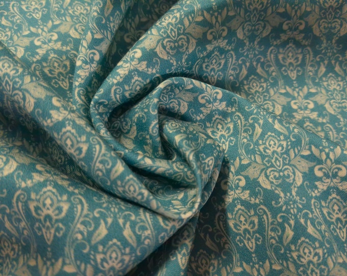 Cotton Sateen-Edwardian Fleur De Lis Print~Blue/Cream~12"x29"