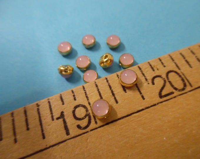 Tiny Doll Buttons~Soft Pink Blush Opal in Gold setting~Flat back~Sew On~Set 10~4.5MM