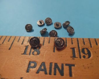 Anchor Design Metal Shank Buttons~5MM~Gunmetal Black~Set of 10