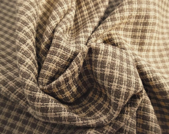 END PIECE! Natural Fiber Suiting~Small Plaid~Flax & Cream~10"x60"x12"~Light Weight~Doll Fabric