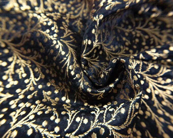 LAST! END PC! Silk Blend Satin Brocade~India~Metallic Gold/Black~Small Vine Design~5"x44"x6"