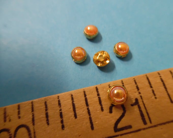 Tiny Doll Buttons~Peach Pearl in Gold setting~Flat back~Sew On~Set 5~4.5MM