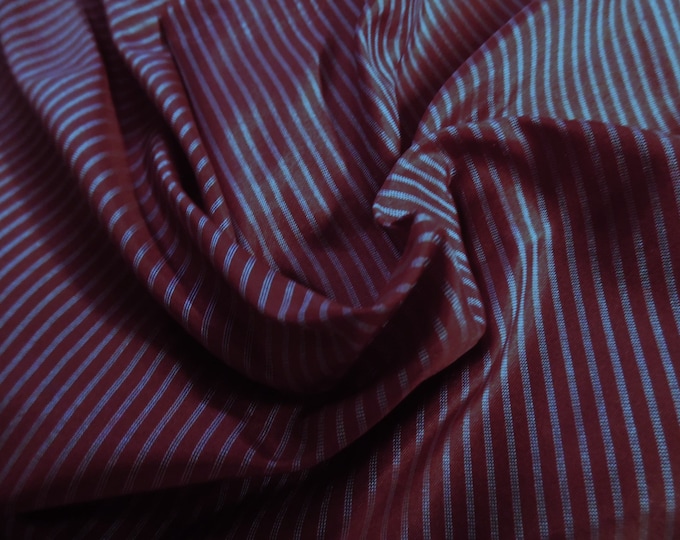 Micro Pin Stripe Wine Red/Grey Tissue Taffeta~9"x22"~Great 4 Miniatures~Small dolls~All dolls!