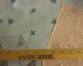 Cotton Specialty Fabric Remnant Assortment~Embroidered~Flocked~6 Pieces