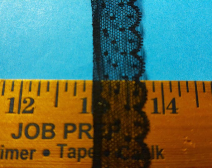 French Val Scalloped Dotted Net Lace~Black~Cotton~3/4"~Capital Imports~BY THE YARD~Dolls~Heirloom Sewing