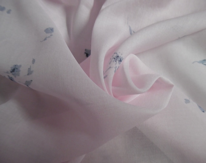 LAST! Tiny Floral Print Cotton Batiste~Shades Blue on Pink Background~18"x29"~Soft and Sheer