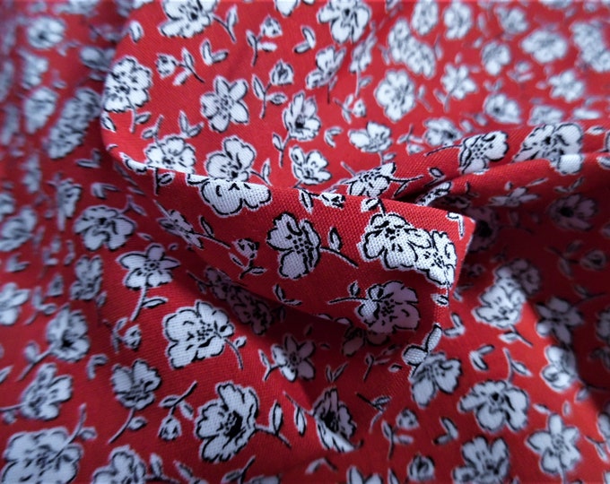 Ditsy Floral Print Cotton Lawn~White on Red Background~12"x28"
