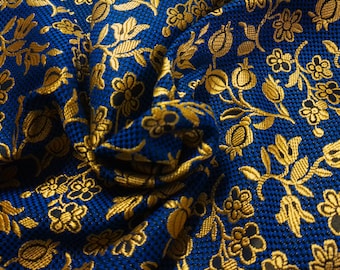 Scalamandre Silk Blend Brocade~Floral~Gold/Navy~9"x28"