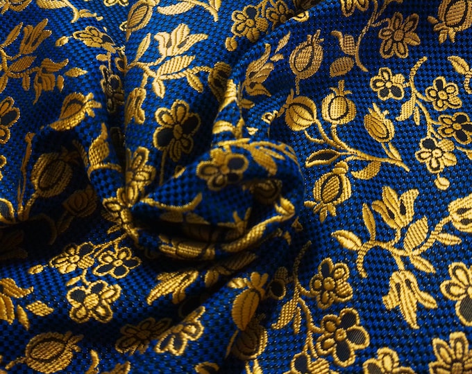 Scalamandre Silk Blend Brocade~Floral~Gold/Navy~15"x28"