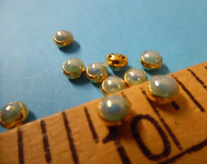 Tiny Doll Buttons~Lt.Aqua Pearl in Gold setting~Flat back~Sew On~Set 10~4.5MM