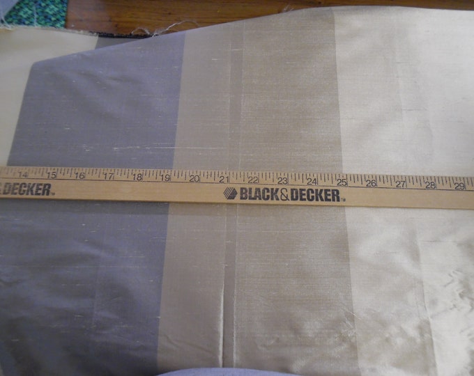 100% Silk Shantung~Wide Stripe Cutter Fabric~26"x22"~Dk.Cream/Biscotti/Taupe~Doll Fabric