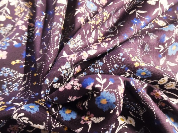 BASEMENT BARGAIN! Rayon Challis~Floral Sprays~Lavender/Blue/White on Dark Plum~18"x28"~Doll Fabric~Flapper