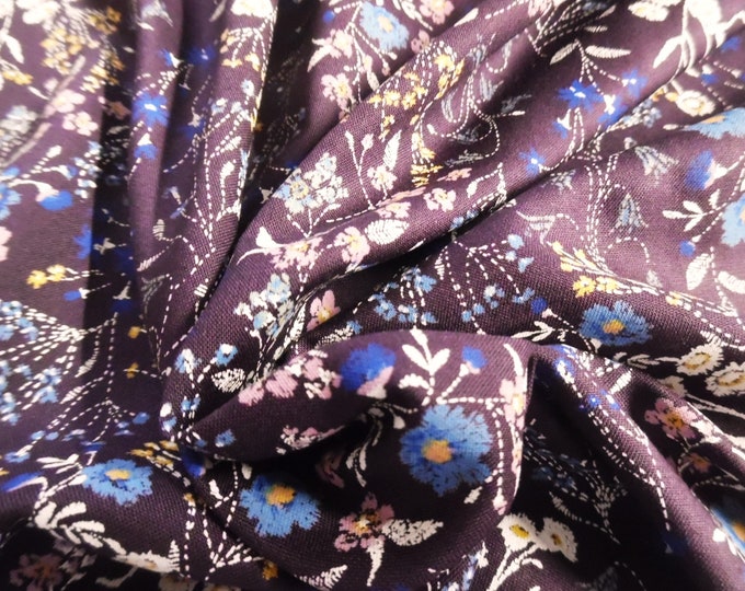 Rayon Challis~Floral Sprays~Lavender/Blue/White on Dark Plum~18"x28"~Doll Fabric~Flapper