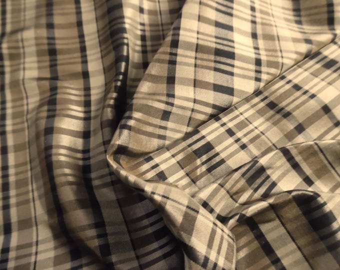 SPECIAL PRICE! High End Silk Taffeta~Small Plaid~Shades Brown/Cream~18"x27"~Doll Fabric~Modern to Antique Dolls