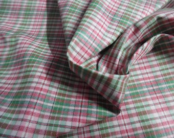 END PIECE! Cotton Suiting Fabric~Tiny Plaid~Green/Pink/White~11"x56"~Medium Weight~LAST!