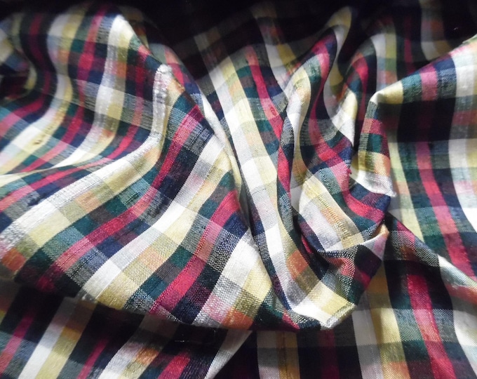 Small Plaid Silk Shantung~Red/Yellow/Black/White~18"x22"~Doll Fabric~Modern to Antique Dolls