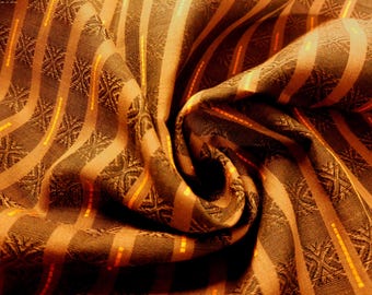 Vintage Jacquard Cotton Voile~Shades of Brown Stripes~Touches Gold~16"x38"~ONLY LISTING!