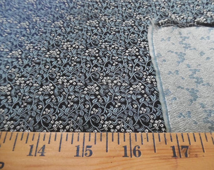 100% Silk Brocade~Miniature Scale~Allover Floral~Teal/Pearl/Black~19"x20"~Japan