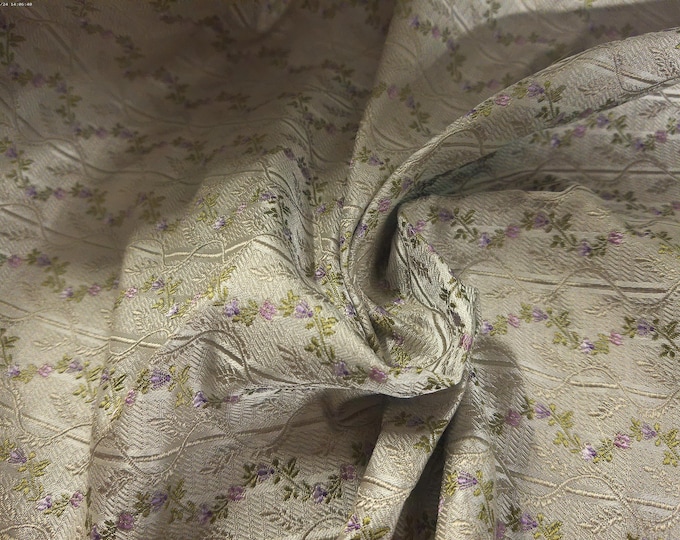 100% Silk Brocade~Miniature Scale Floral Swag~Lavender/Pearl/Cream ~19"x20"~Japan