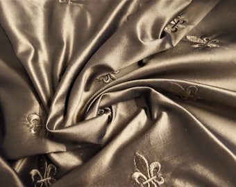 Embroidered High End Silk~Fluer De Lis~Expresso Brown~12"x27"~Doll Fabric