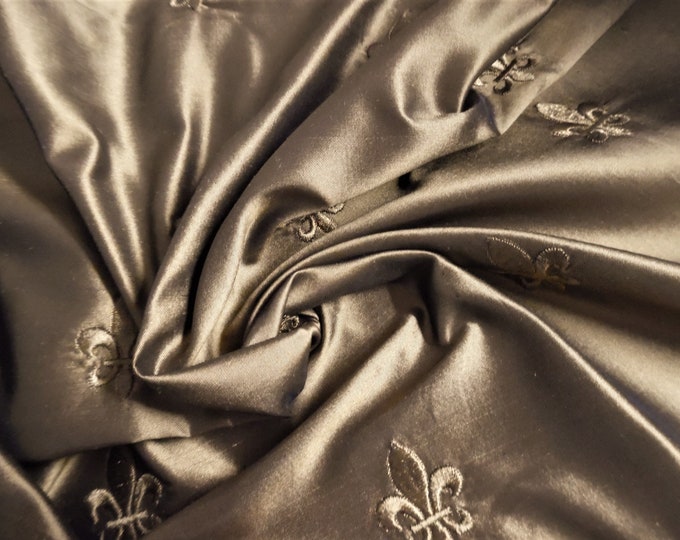 Embroidered High End Silk~Fluer De Lis~Expresso Brown~12"x27"~Doll Fabric